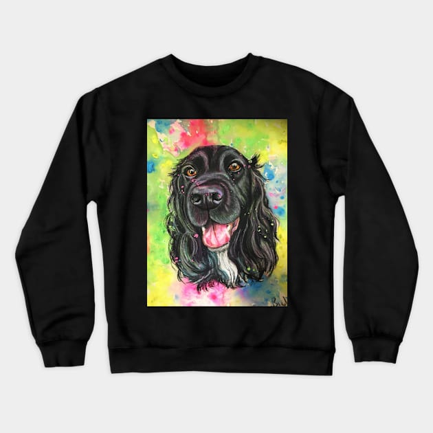 Black cocker spaniel , colourful watercolour background Crewneck Sweatshirt by Merlinsmates